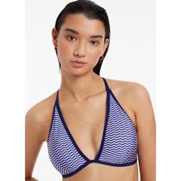 JETS AMOUDI Soft Triangle Bikini TOP Navy Blue White Sapphire J40525 US 8 Med - Picture 2 of 4